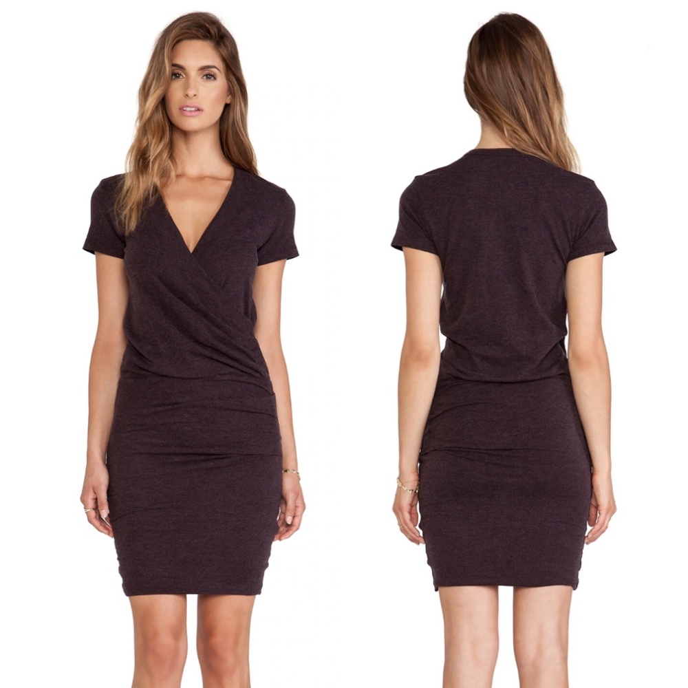 James Perse Wrap Tee Blouson Dress in Fig